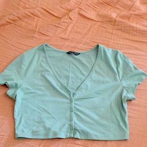 Mint Green SHEIN Button Up Crop Top